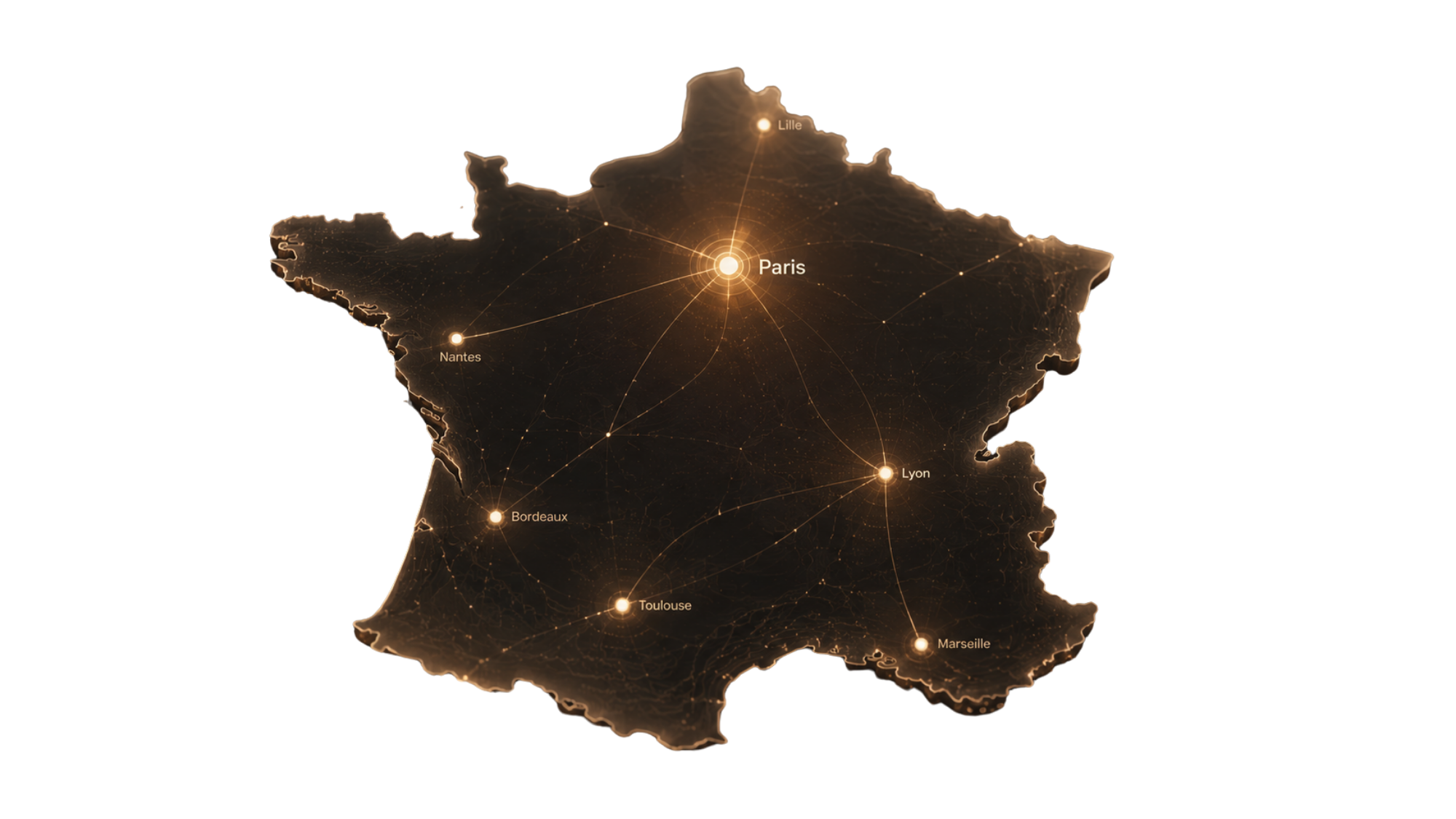 Carte futuriste de la France avec les villes partenaires IMPAKT